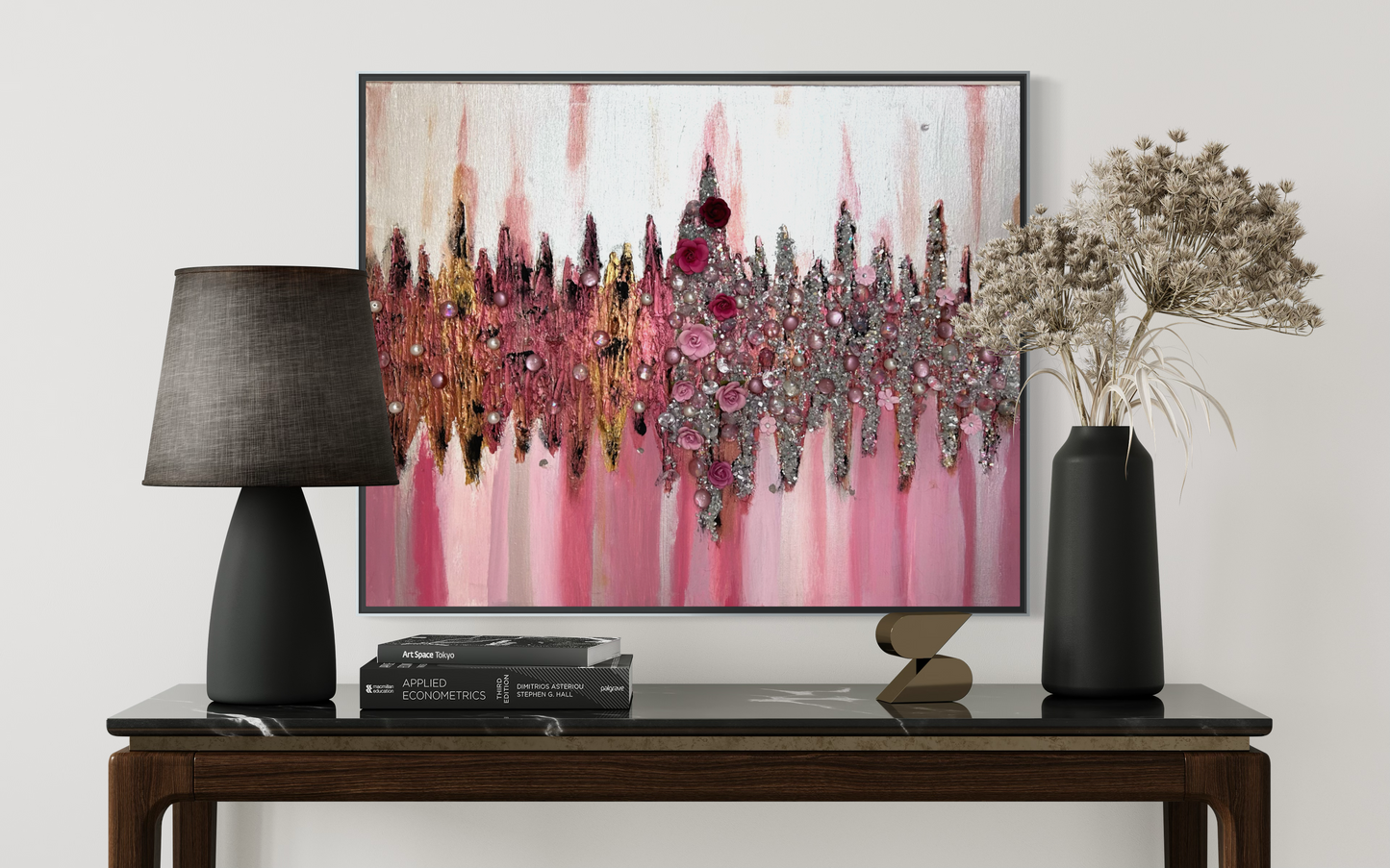 She Bloomed Anyway — Original 30x24 Rose & Silver Abstract Floral Mixed Media Painting