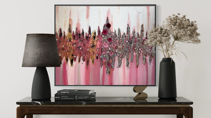 She Bloomed Anyway — Original 30x24 Rose & Silver Abstract Floral Mixed Media Painting