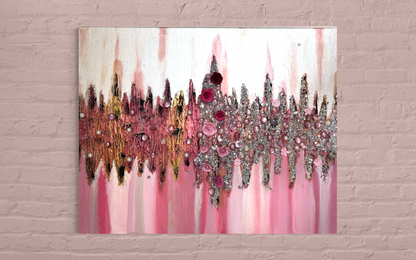 She Bloomed Anyway — Original 30x24 Rose & Silver Abstract Floral Mixed Media Painting