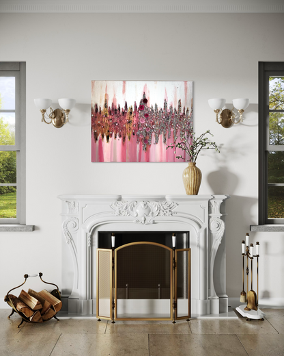 She Bloomed Anyway — Original 30x24 Rose & Silver Abstract Floral Mixed Media Painting