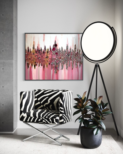 She Bloomed Anyway — Original 30x24 Rose & Silver Abstract Floral Mixed Media Painting