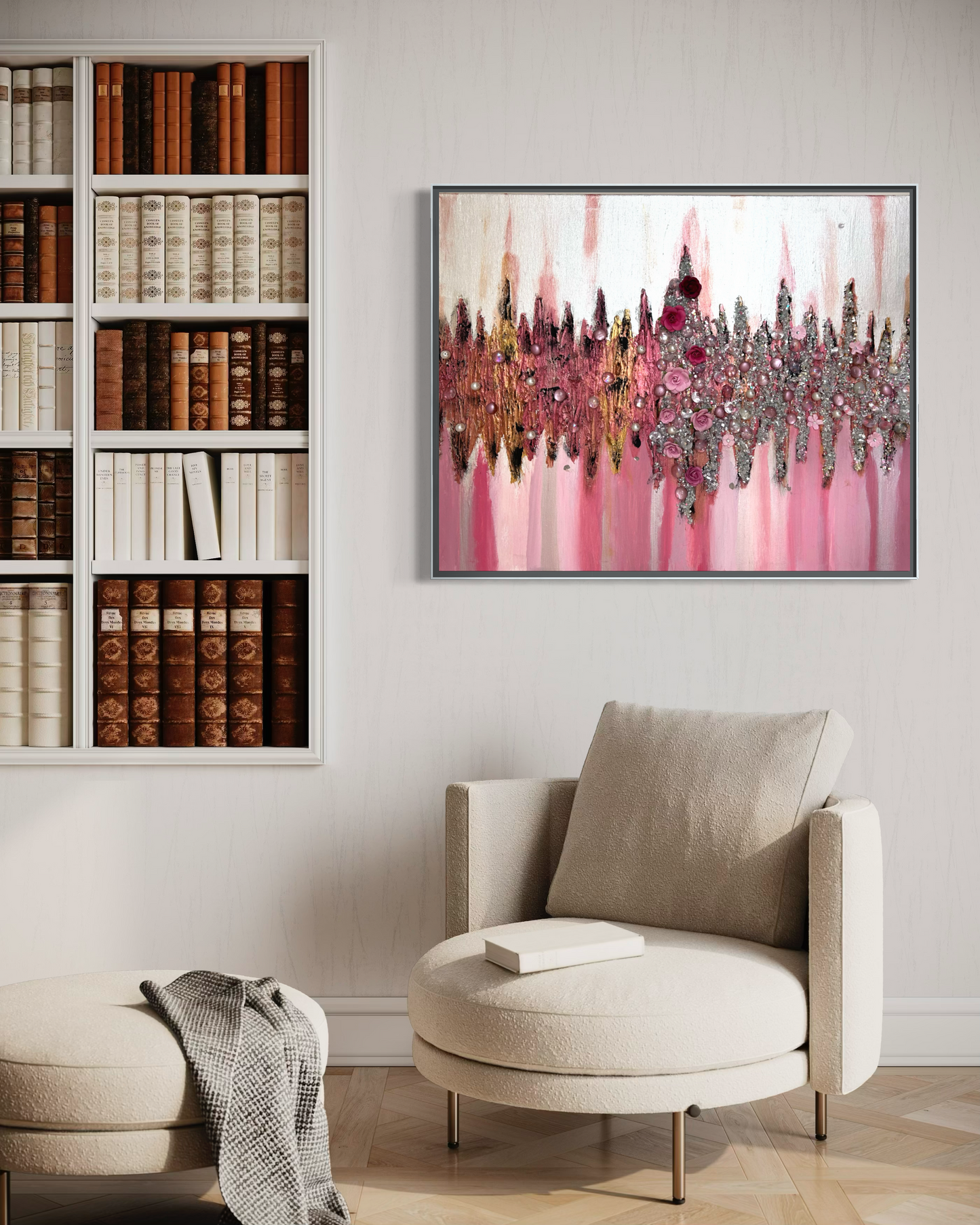 She Bloomed Anyway — Original 30x24 Rose & Silver Abstract Floral Mixed Media Painting