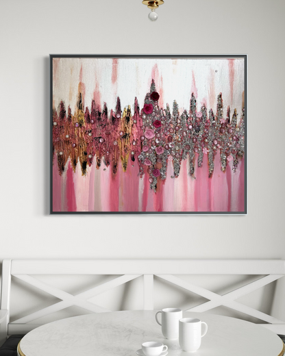 She Bloomed Anyway — Original 30x24 Rose & Silver Abstract Floral Mixed Media Painting