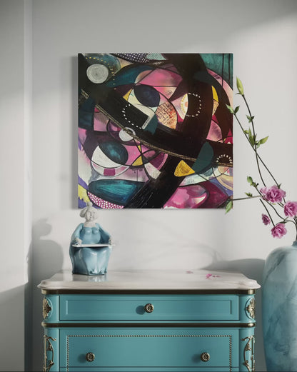 Cosmic Unfolding — Original 24x24 Abstract Mixed Media & Oil Painting