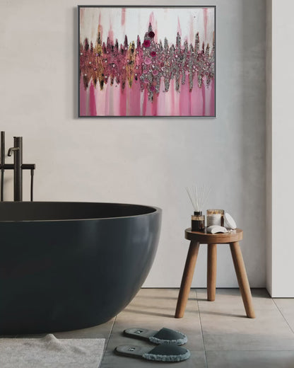 She Bloomed Anyway — Original 30x24 Rose & Silver Abstract Floral Mixed Media Painting